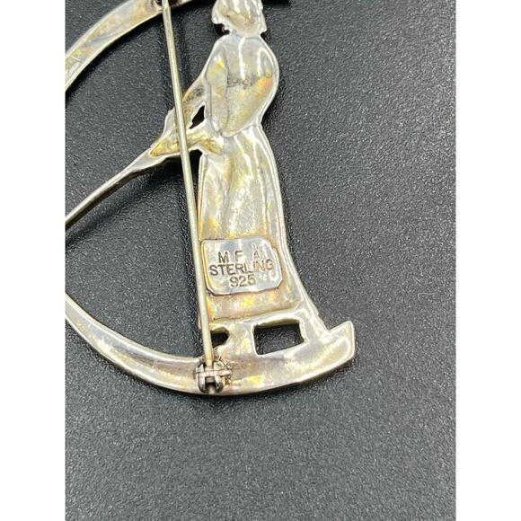 MFA Art Nouveau Reproduction Vintage Lady Golfer Swinging Sterling Silver Brooch - Picture 7 of 9